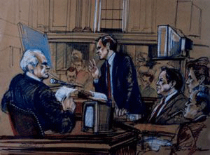 Artist's Depiction of Westmoreland on the Witness Stand